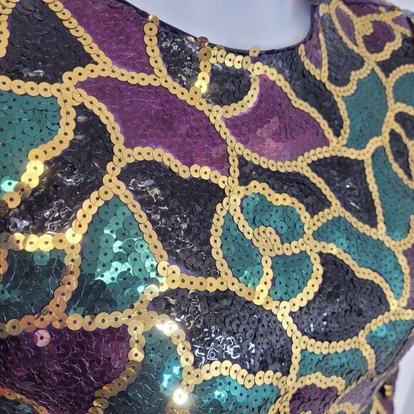 VINTAGE 80s dress Cache sequined long sleeve formal party cocktail S - Picture 5 of 14